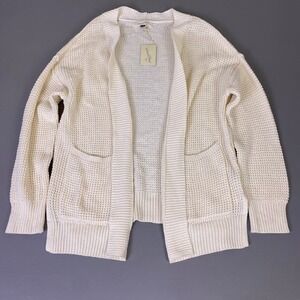 Universal Thread Cardigan Sweater Women's M Open Front Cream Waffle Knit New NWT